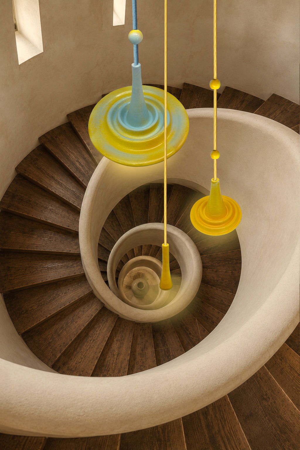 Suspension luminaire Ondine Bleu Cendrina - Jaune Soleil